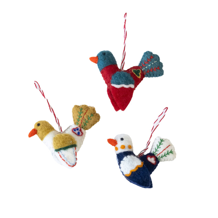 Ornament - Embroidered Felt Birds - 6 assorted