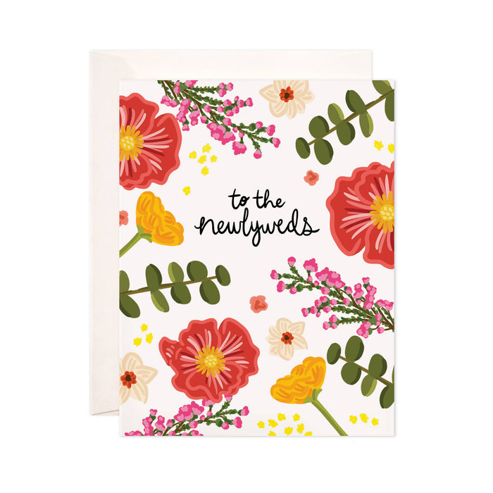 Floral card with 'to the newlyweds' text on a white background