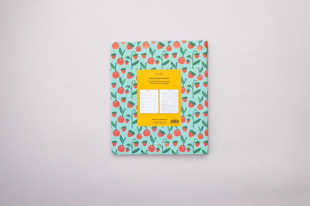 Undated Weekly Planner, Cherries and Strawberries Teal