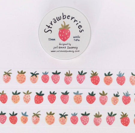 Strawberry-themed washi tape with a label on a white background
