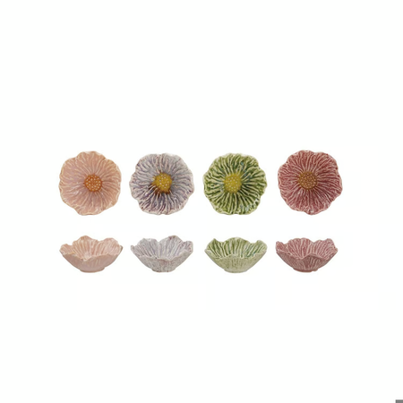 four reactive glaze flower trinket dishes