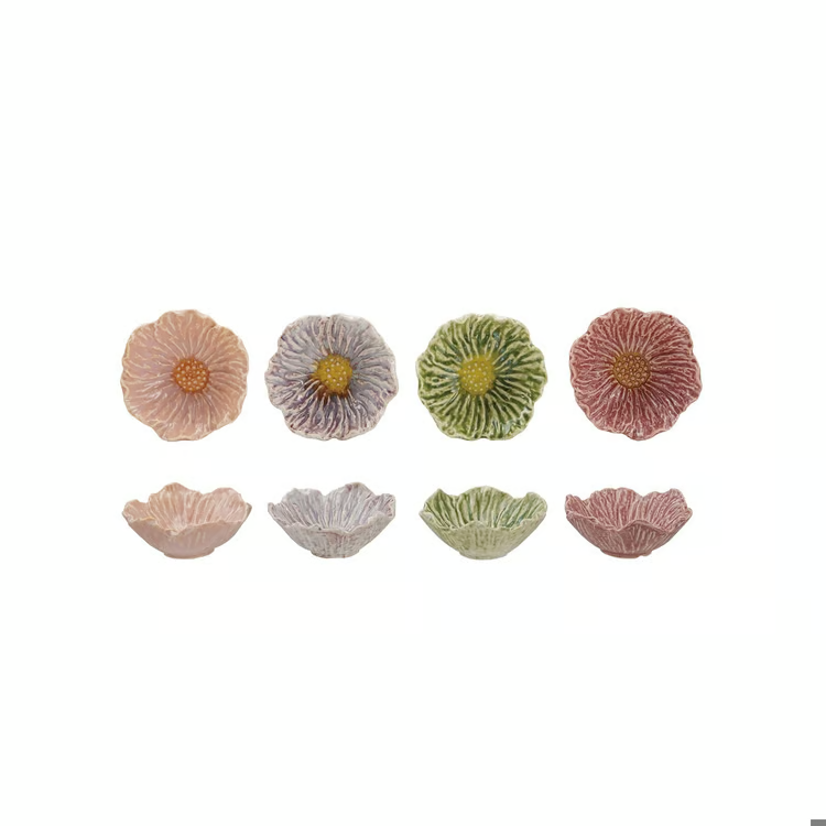 four reactive glaze flower trinket dishes