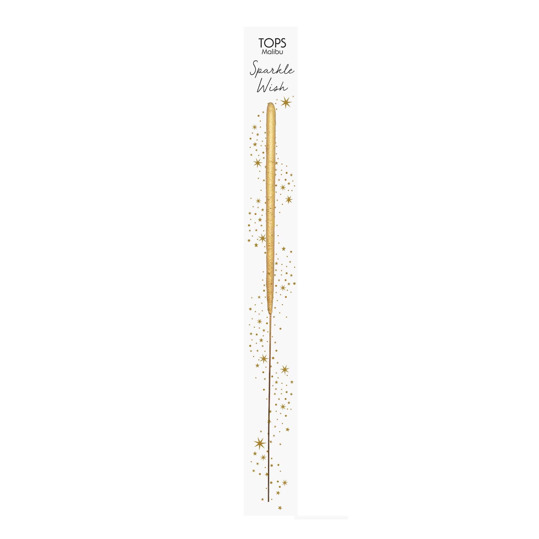 Gold sparkler wand with 'TOPS' branding on a white background