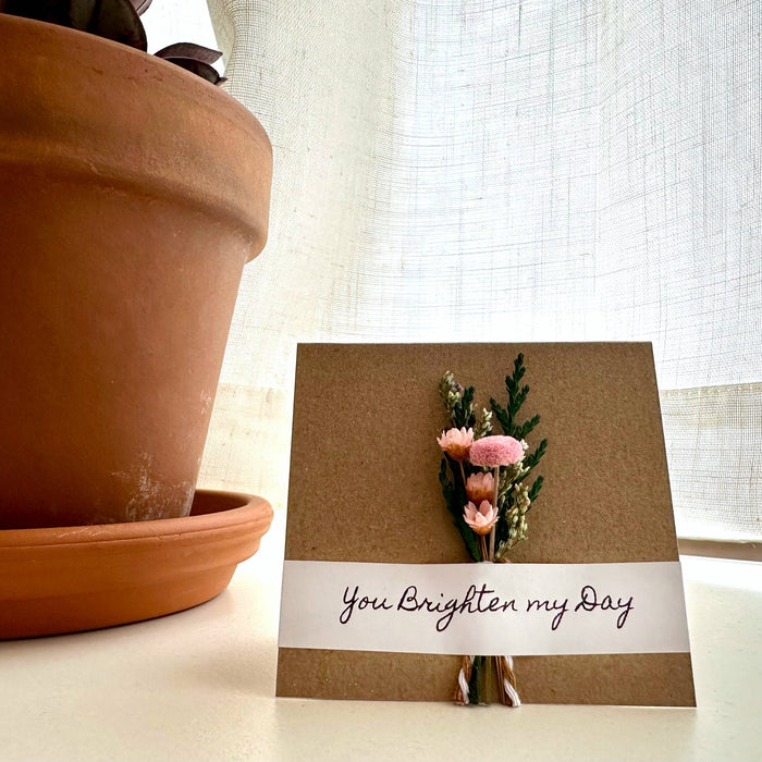 You Brighten My Day Pink Mini Dried Floral Bouquet Card