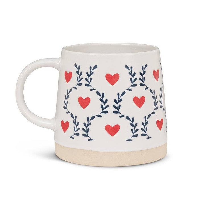 Wide Base Mug with Scandi Hearts & Leaves-3.5"H(14oz)