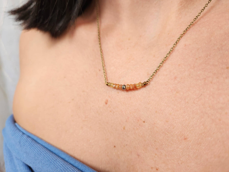 Dainty Citrine, Sunstone & Silver Necklace