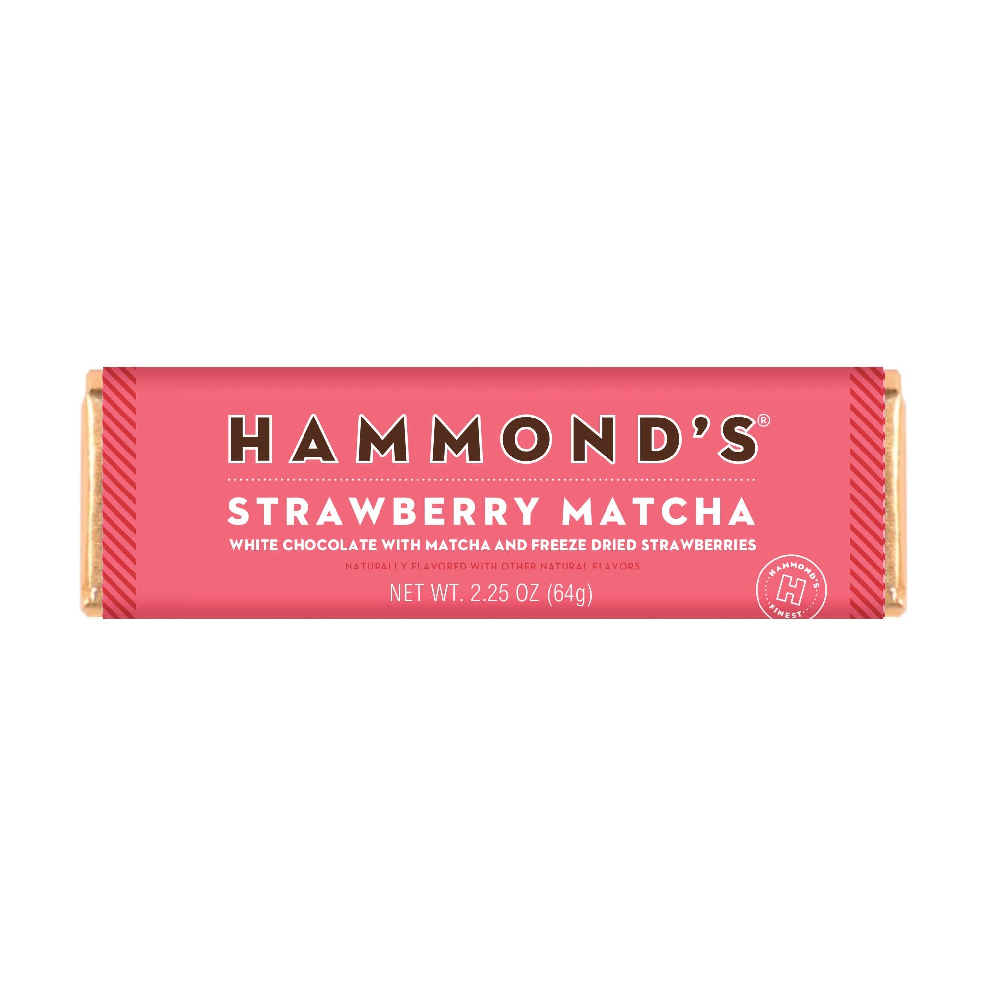 Hammond's Strawberry Matcha chocolate bar packaging on a white background