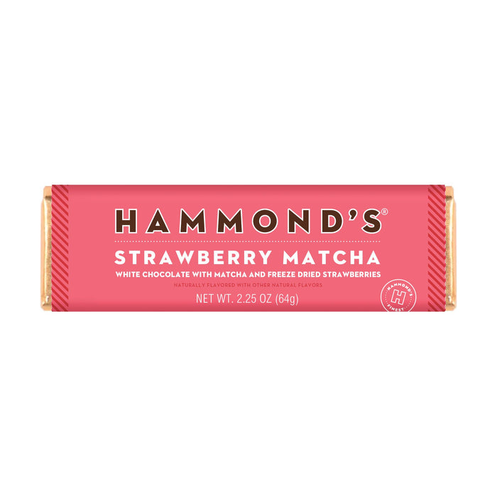 Hammond's Strawberry Matcha chocolate bar packaging on a white background