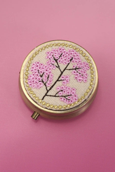 Floral Embroidery Mini Organizer With Mirror