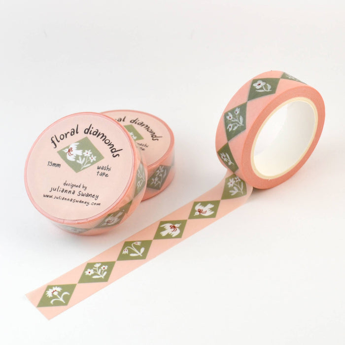 Floral Diamonds Green 15mm Washi Tape