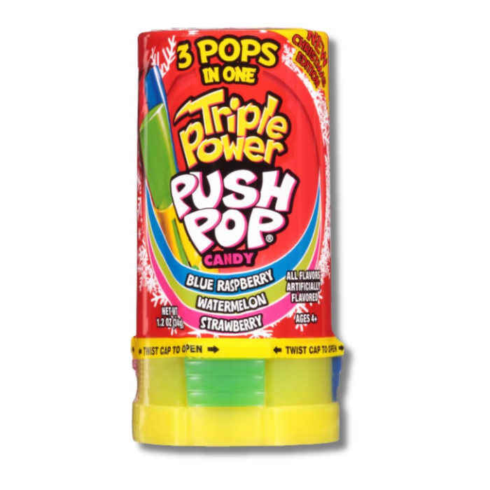 Triple Power Push Pop candy packaging with colorful design on a white background