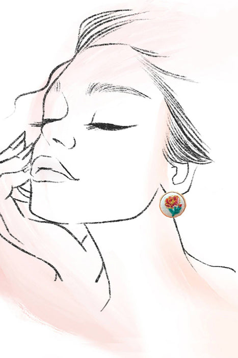 Embroidery Floral Gold Edge Earrings