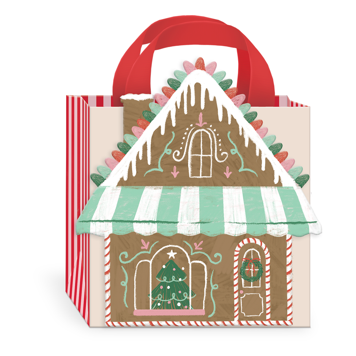 small gift bag with gingerbread design