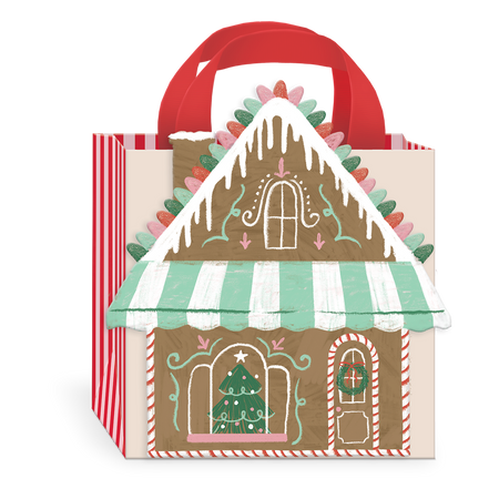 small gift bag with gingerbread design