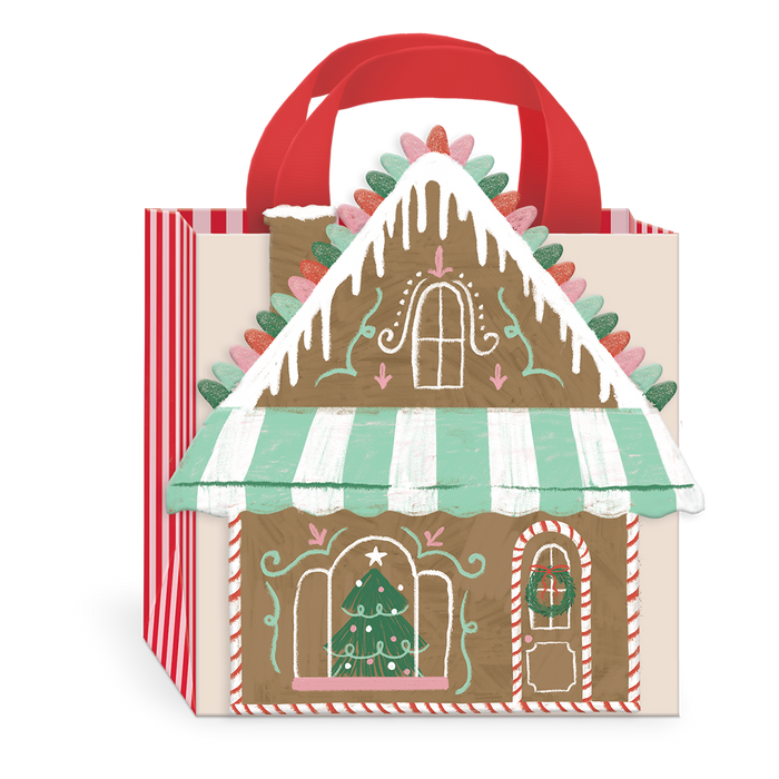 small gift bag with gingerbread design