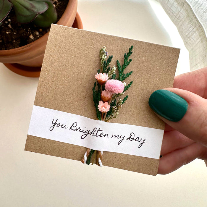 You Brighten My Day Pink Mini Dried Floral Bouquet Card