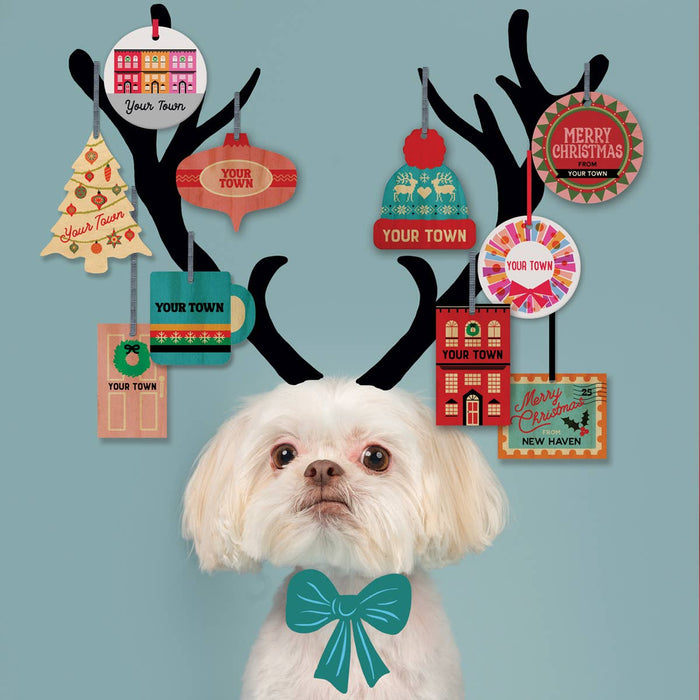 Postage Stamp Personalized Wood Ornament, name drop