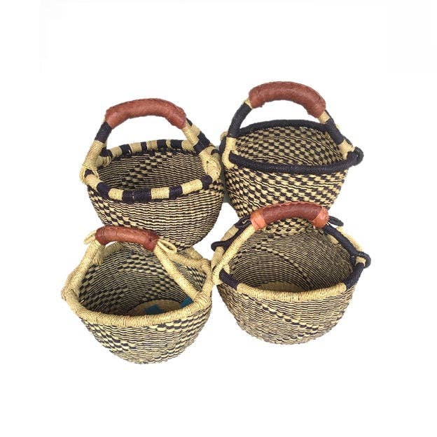 Mini African Market Basket - Natural & Blue
