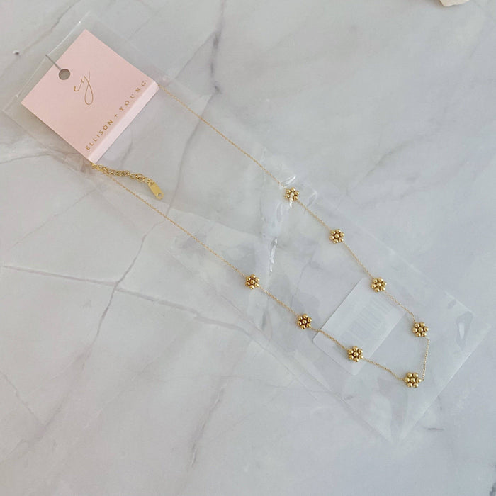 Dainty Golden Bead Flower Necklace