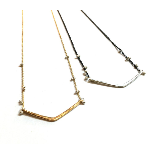 Chevron Necklace-GF- 14kYellow goldfilled and Silver