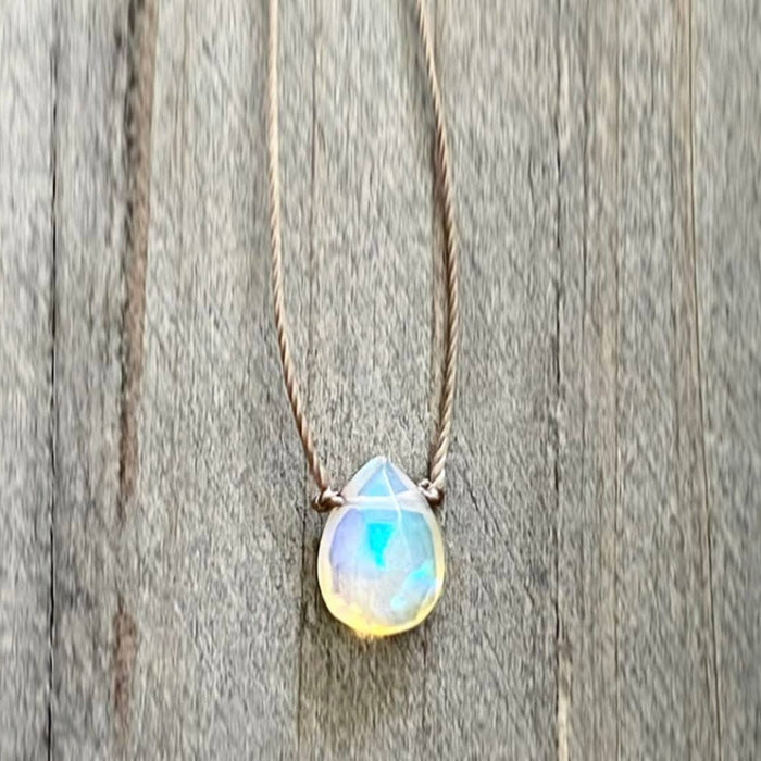 Ethiopian Opal Small Faceted Teardrop Necklace