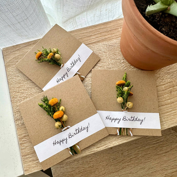 Happy Birthday Mini Orange Dried Floral Bouquet Card