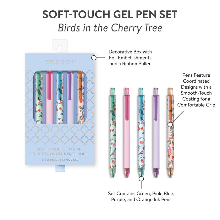 Birds in the Cherry Tree Soft-Touch Gel Pen Set