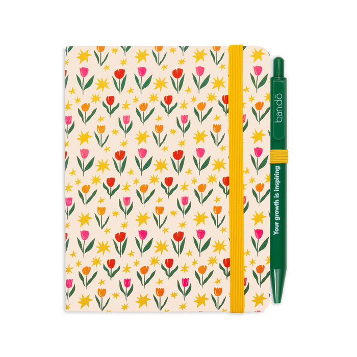 Mini Notebook With Pen - Tulips on Cream