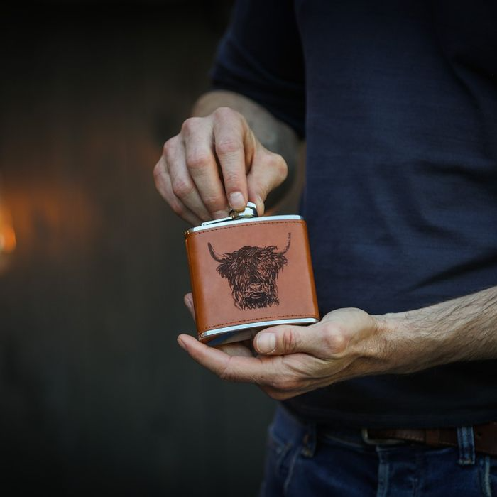 Leather Hip Flask - Highland Cow