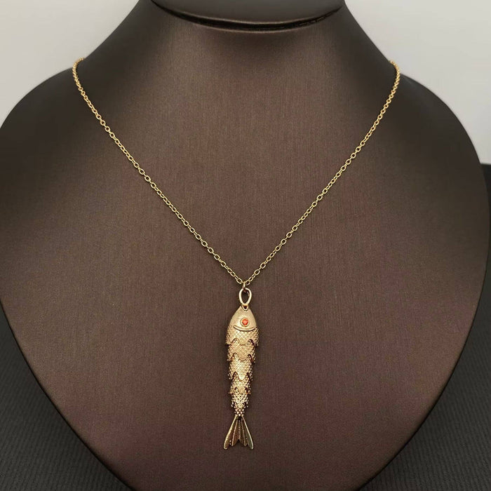 Swinging Tail Fish Charm Gold-plated Necklace