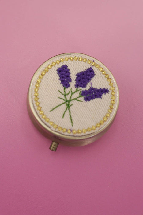 Floral Embroidery Mini Organizer With Mirror