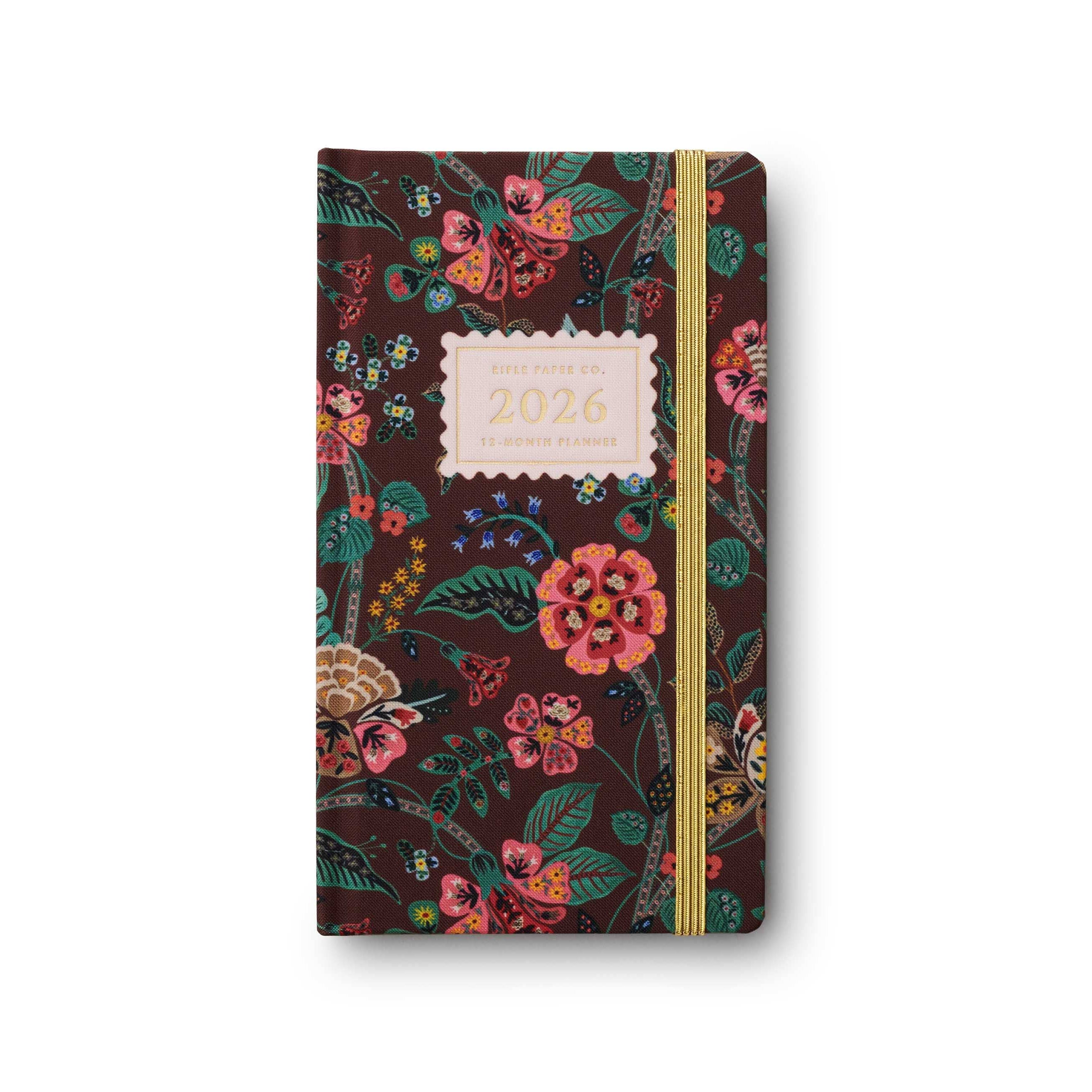 Floral-patterned pocket planner with a 2026 label on a white background