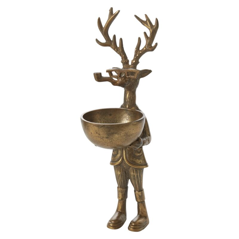 metal decor featuring stag holding a bowl