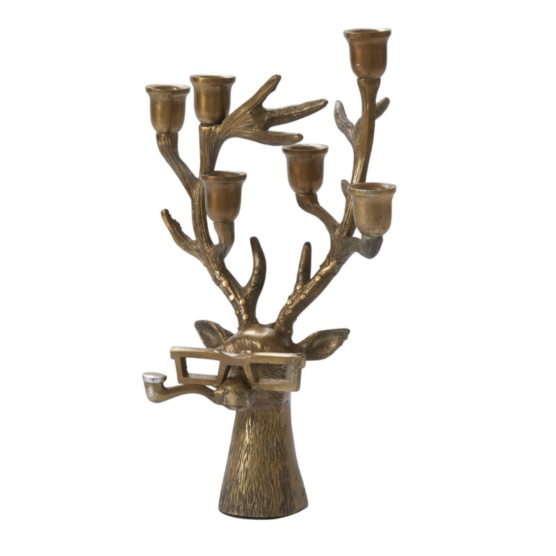 Decorative candle holder with antler design on a white background