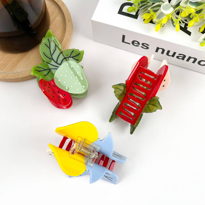 Two Strawberry Claw Clip, Fruit Hair Clip