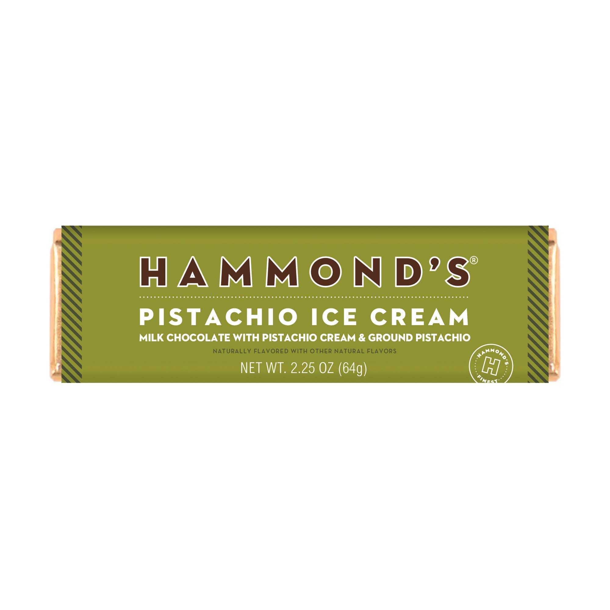 Hammond's Pistachio Ice Cream chocolate bar packaging on a white background