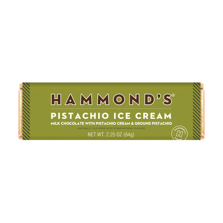 Hammond's Pistachio Ice Cream chocolate bar packaging on a white background
