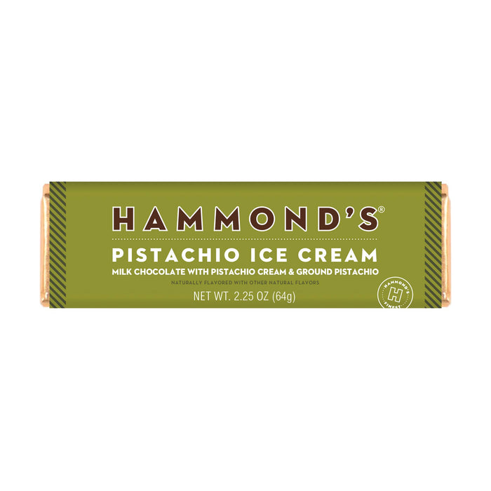 Hammond's Pistachio Ice Cream chocolate bar packaging on a white background