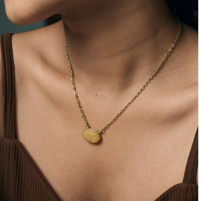 GoldPlated Necklace with SemiPreciousStone Yellow Aventurine