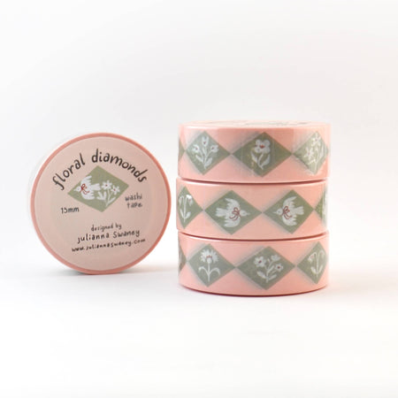 Set of washi tape with pink and green design on a white background