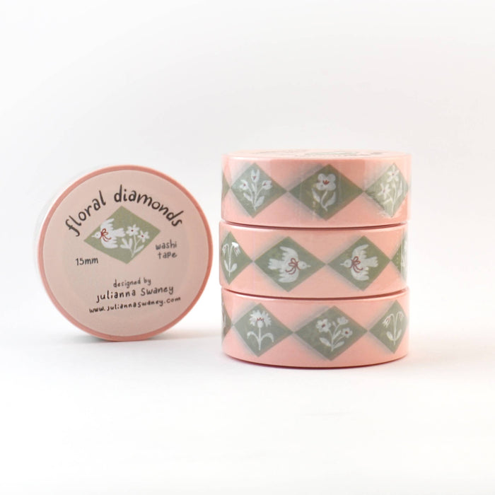 Floral Diamonds Green 15mm Washi Tape