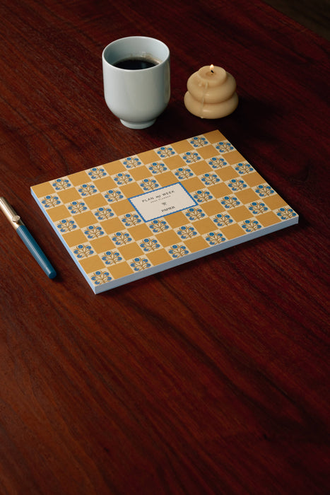 Weekly Desk Planner, Undated -  Floral Checkerboard