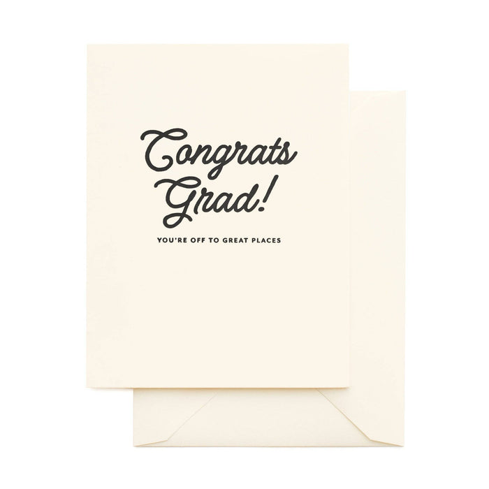 Graduation card with 'Congrats Grad! You're off to great places' text on a white background