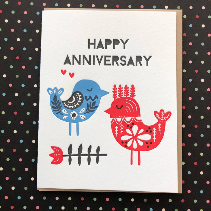 Happy Anniversary Birds - letterpress cards