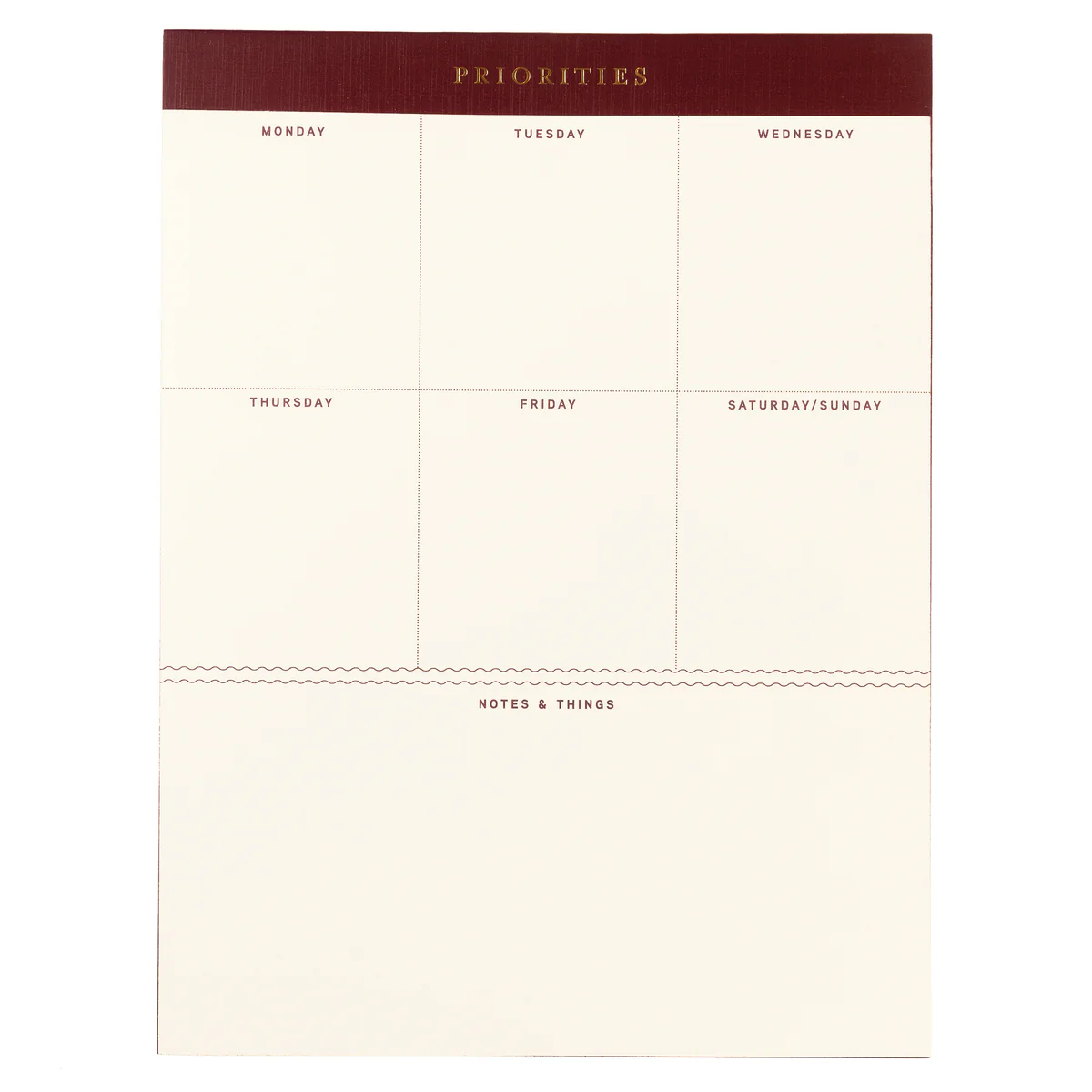 Weekly planner with days of the week and 'Notes & Things' section on a white background