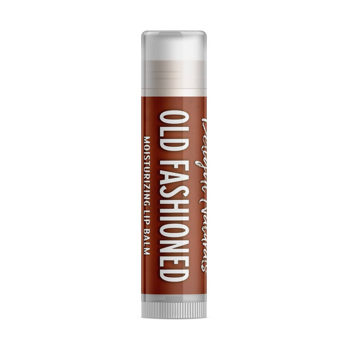 Lip balm tube labeled 'Old Fashioned' on a white background