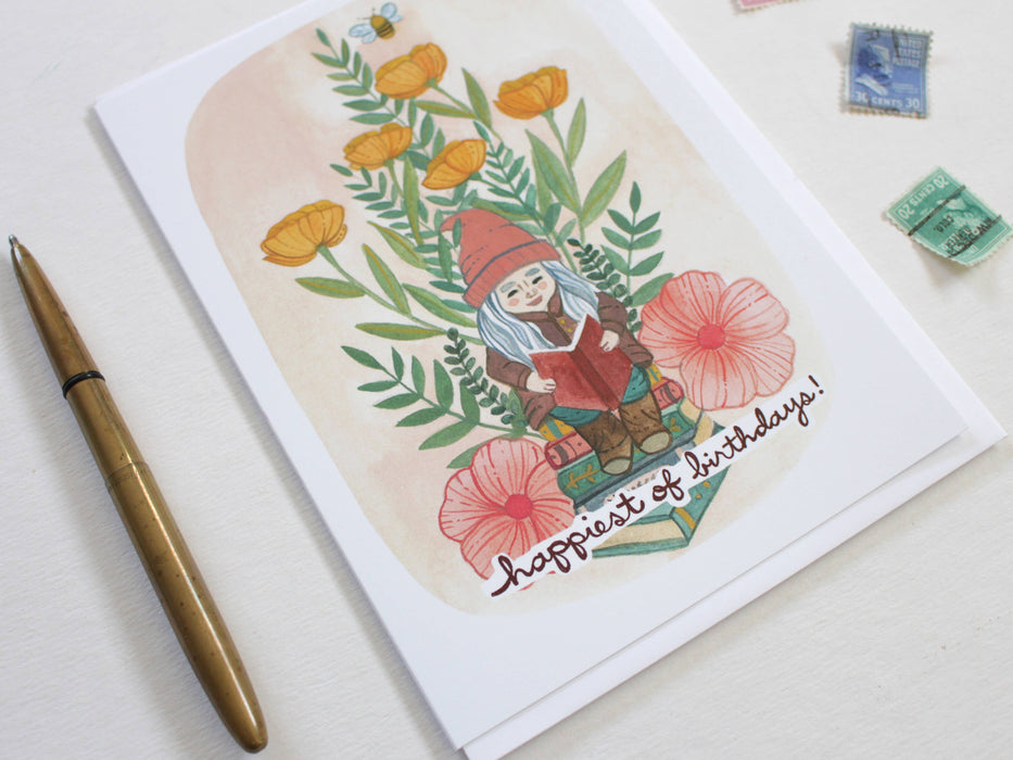 Reading Garden Gnome Birthday Card