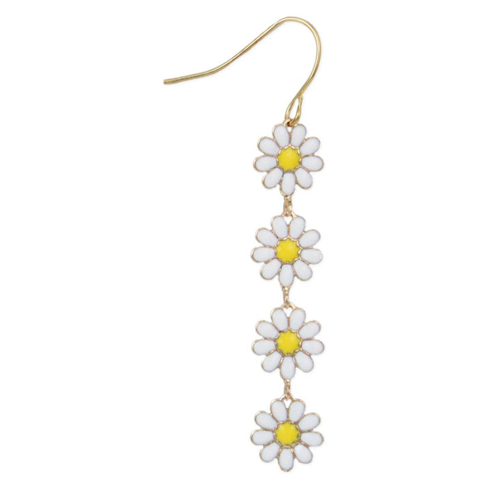 Daisy Chain Gold & White Flower Linear Earrings