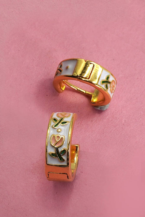 Vintage Floral Huggie Hoop Earring