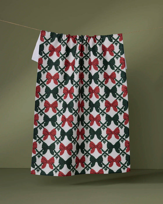 Green & Red Bow Tea Towel